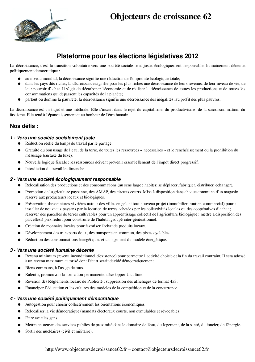 plateforme OC 62 pour les élections législatives