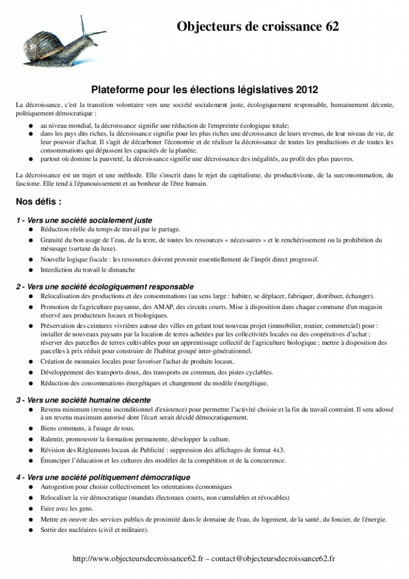 plateforme OC 62 pour les élections législatives