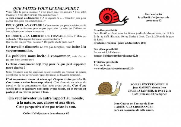  Tract Distribué à Cora Lens II, le 19 décembre 2010 